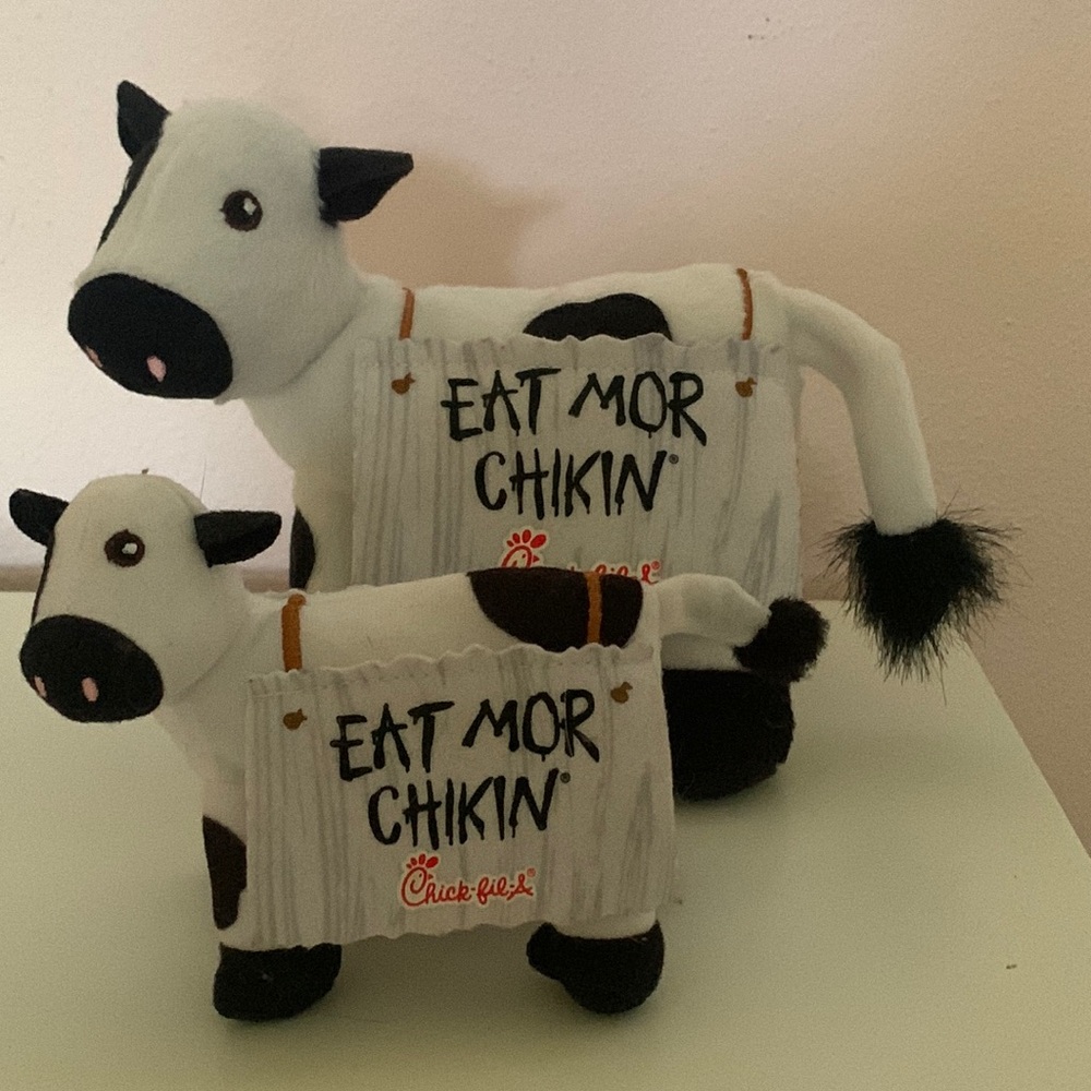 Two Chick-Fil A Cow Plushies
